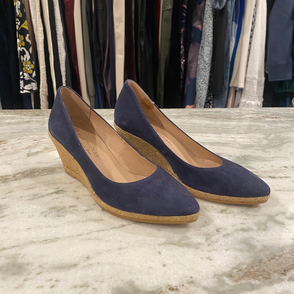 Eric Michael size 38 Navy blue suede wedge espidrilles 3 inch wedge